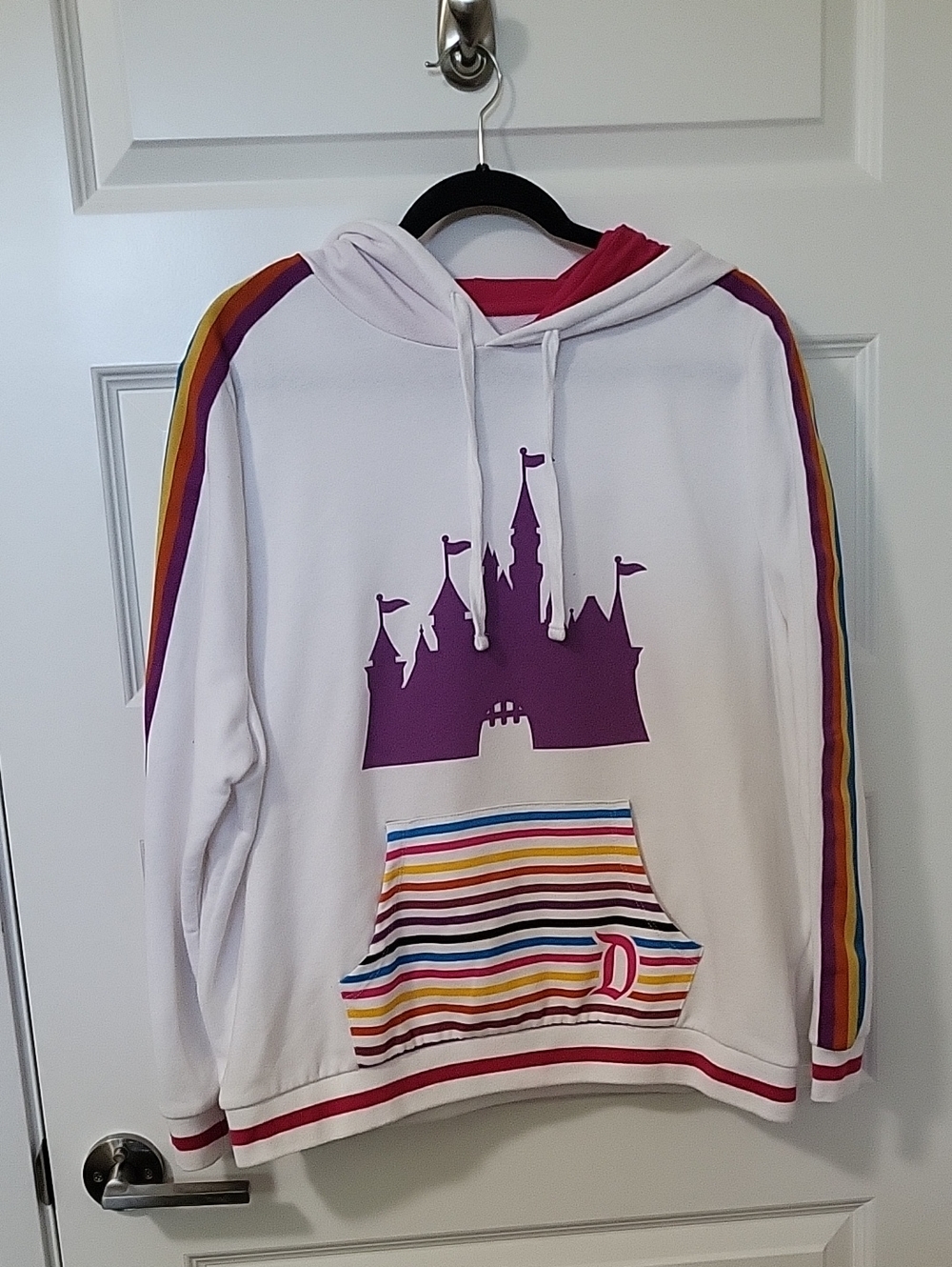 Disneyland White Hoodie with Purple Castle and Rainbow Trim Size 1X